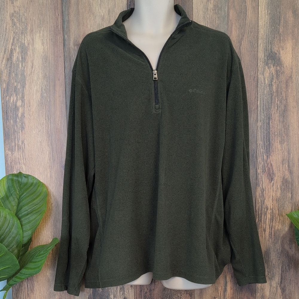 Columbia Men's Forest Green Zip-Up Fleece Pullover 1/4 Zip Jacket Shirt XL  P376